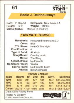 1992 Jockey Star #61 Eddie J. Dealhoussaye Back